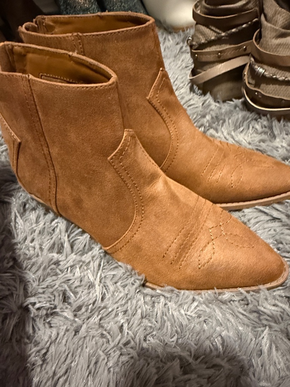 Women's Suede Ankle Booties in Tan - Western-Style Boot